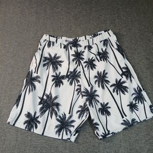 PatPat Men's Size Large White Black Palm Tree Pattern Beach Board Shorts‎